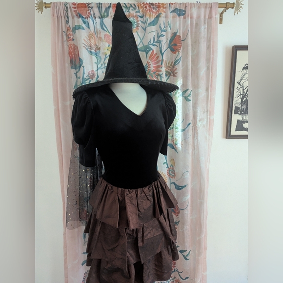 Vintage 80's Glam Black Velvet Party Dress With Puff Sleeves And Bow Details - Picture 1 of 5